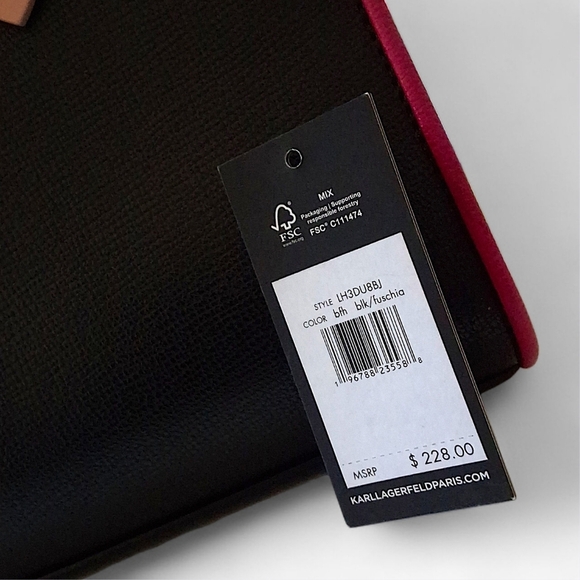 Karl Lagerfeld Paris Signature Hearts Satchel Crossbody – Black/Fuchsia - Picture 9 of 15